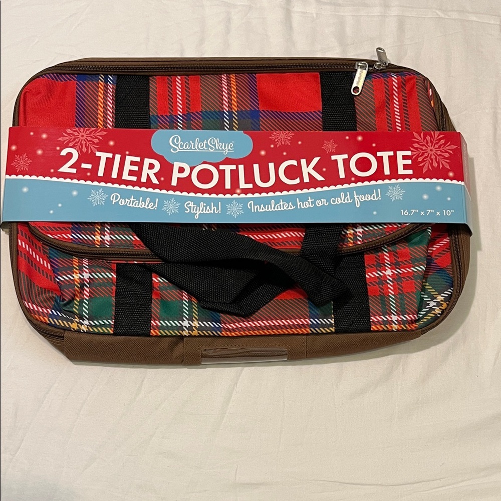 Scarlet Skye Red and Brown 2-Tier Potluck Casserole Portable Tote Hot Cold Carry